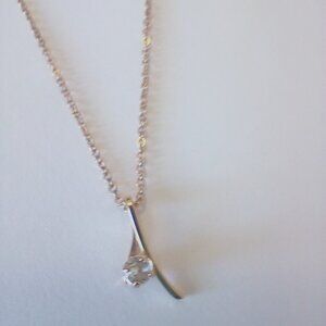 Dainty Goldtone Asymmetrical Design Pendant Necklace with Clear Gemstone